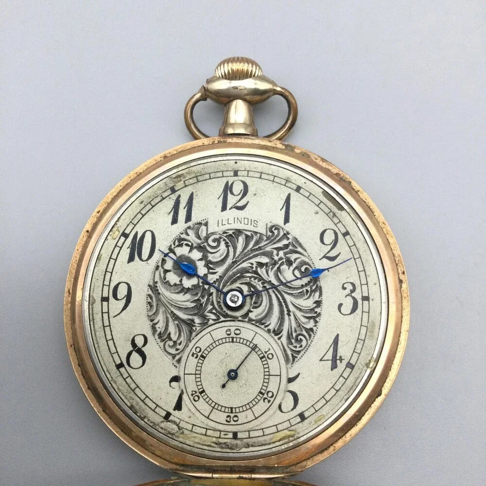 1916 Illinois Grade 403 Pocket Watch Men 46mm Gold Filled 15J Manual Wind Runs